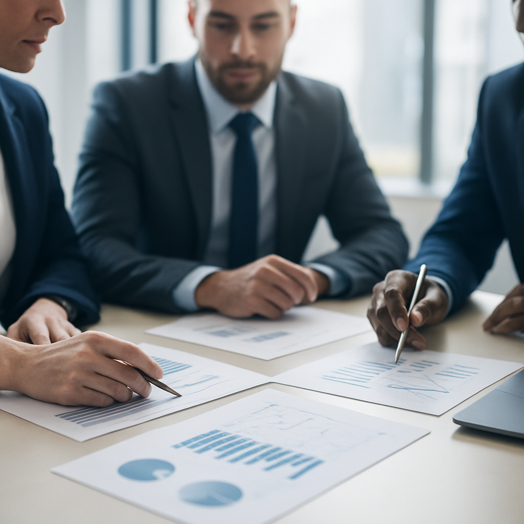 Finance professionals reviewing accounts receivable reports